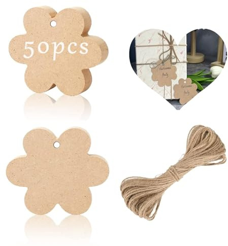 50 Stück Kraftpapier Anhänger, Etiketten Geschenkanhänger mit 50 Jute Schnur, Etiketten Tags 6CM Geschenkanhänger, Anhänger Etiketten mit Schnur für Geschenkverpackungen Kunsthandwerk