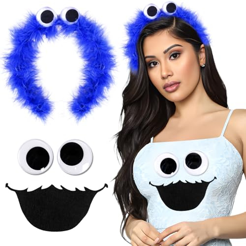iZoeL krümelmonster kostüm Damen Mädchen, Cookie Haarreif krümelmonster Keks Augen Mund aufkleber Cookie Karneval Kostüm Accessorie, Damen Mädchen Kostüm karneval Fasching Mottoparty