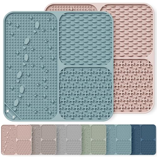 Wingcases Schleckmatte Hund&Katze 2 Stück Leckmatten mit Saugnäpfen 20x20cm | 100% Silikon, Welpen Lindert Angst und Langeweile, Leicht zu Reinigen, Hellblau & Koralle