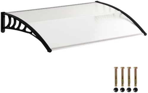 Outsunny Vordach für Haustür Überdachung 89 x 122 cm Haustürdach aus Polycarbonat, Pultbogenvordach mit UV-Schutz, Sonnenschutz Regenschutz für draußen, Weiß