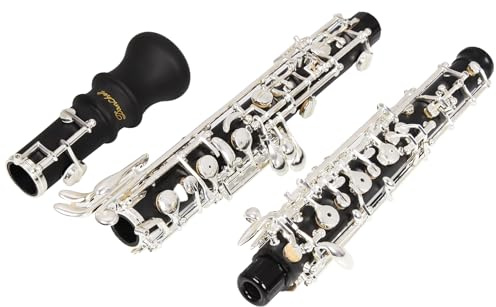 Oboe Beginner Student Level ABS Cuerpo plateado totalmente automático C tono con hoja de tubo, paño de limpieza, palitos de oboe, papel absorbente, soporte para el pulgar, destornillador, guantes