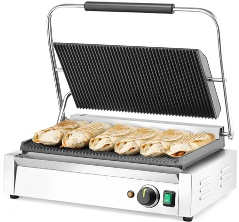 MBH - Grill Panini Elettrico Professionale XL per Ospitazione. Piastra per sandwich elettrico XL industriale per bar e ristorante.