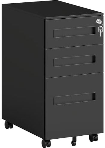 Vinsetto Armoire de classement Mobile à 3 tiroirs en métal avec Serrure et 5 Roues pour Documents A4/juridiques/Lettres, dossiers Suspendus, Corps pré-assemblé, 30 x 43,5 x 60 cm, Noir