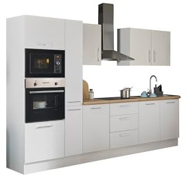 TURIN ZBM Küchenzeile ohne Küchengeräte Küche in Weiß Artisan Eiche Optik | 300 x 211 x 60 cm (B/H/T), Küche ohne Elektrogeräte, Einbauküche ohne Geräte, geräumig, mit viel Stauraum, modernes Design