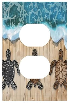 Mexpekil Cubierta de madera retro para interruptor de luz de tortuga oceánica, 1 banda, placas de pared dúplex individuales, cubiertas decorativas para enchufe para oficina en casa