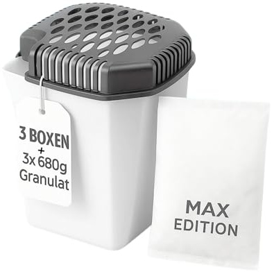BigDean 3 Maxi Raumentfeuchter + 3x 680g Granulat XL Entfeuchter Pack | Entfeuchter mit großem Volumen - Luftentfeuchter ohne Strom