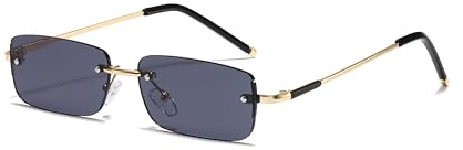 WDZAYXC Rechteckige Retro randlose Sonnenbrille für Damen Herren, Metallfassung, Verschiedene Farbtöne,UV400 Schutz