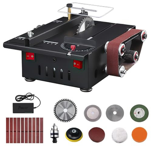 Sega circolare da tavolo 200 W, alimentatore di rete a 7 marce, regolabile di precisione con 9 accessori multifunzionali, 10 nastri abrasivi, seghe circolari portatili da 1,5 mm a 10 mm, per taglio