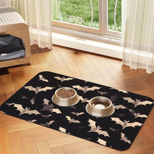 Halloween-Hundefuttermatten für Böden, 40,6 x 61 cm, rutschfeste, super saugfähige Haustierfuttermatte, Geschirrspüler-Hundematte für Futter und Wasser, niedlich, Gummi, schnell trocknend
