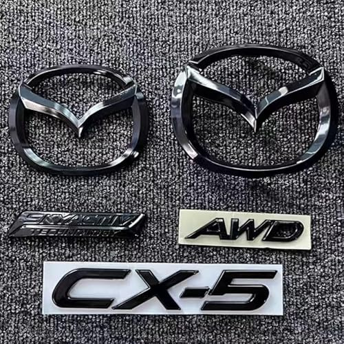 LFWCZS vorne hinten Ersatz Emblem Kit für Mazda CX-5 2017-2021,Schwarz Kühlergrill Kofferraum Plakette Zeichen Badge Aufkleber Logo 3D Metall Kfz Dekor Tuning Zubehör,just Rear Logo
