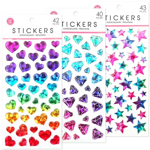 SUPGOD 3 Blätter 3D Mädchen Aufkleber Sterne Aufkleber Kinder Glitzer Sticker Mädchen Kristall Glitzer Sticker Sterne Fünfzackiger Stern Runden Liebe Diamant Gestalten, für DIY Handwerk Deko