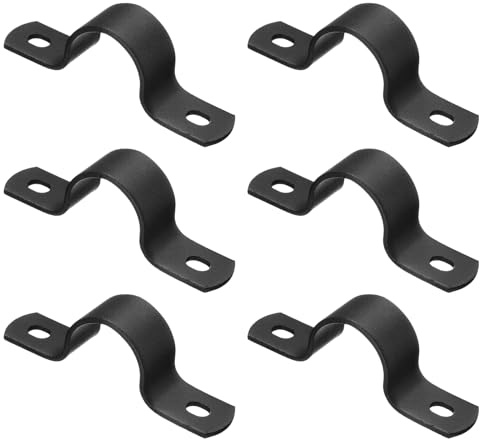 sourcing map 6Pcs Metal Pipe Clamps, 3/4 Inch Carbon Steel Two Hole Strap U Bracket Tube Clip Conduit Clamps for Pipe Fixing Wire Cord Installation Decorating, Black