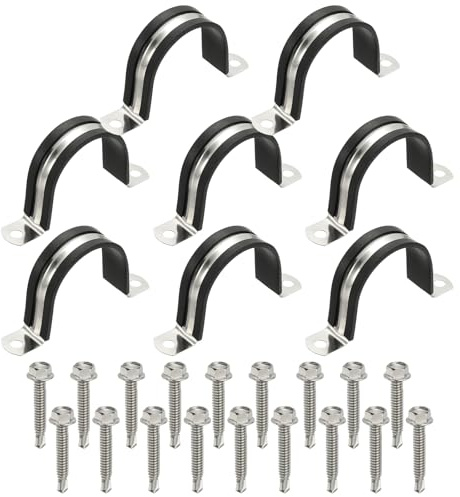 PATIKIL 8Pcs Pipe Clamps, 2-7/8 Inch 304 Stainless Steel Rubber Cushioned U Bracket Conduit Clamps Pipe Strap Wire Clips with Hexagonal Screw for Tube Hose Cord Installation, 48mm