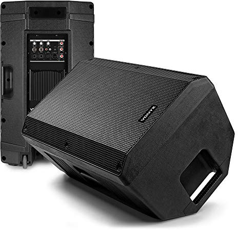 VONYX VSA12 Active Foldback Monitor Speakers Pair - 800W 12 Bi-Amplified Stage Monitors with Guitar, Mic & Line Inputs, Angled Design & Tripod Mount for Live Performances & DJ Events