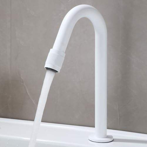 Mitigeur Haut Lavabo Salle de Bain Blanc Robinet Col de Cygne Eau Froide Mitigeur Vasque à Poser Laiton,Blanc