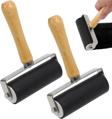 NIYANGLE Set 2 Pezzi Rullo di Gomma per Inchiostro 10 CM Telaio in Metallo Utensile per Stampaggio e Incisione per Stampa Scrapbooking e Artigianato Manico Ergonomico Nero