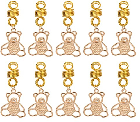DGLDCSHUAI 10 Stück Bartperlen, goldene Bärenform, Federn, Haarperlen, Anhänger für die Bartdekoration