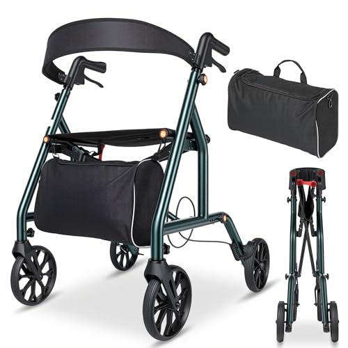 Careboda Rollator vikbar lätt – smal för lägenhet, 20 cm stora hjul för all terräng, justerbar höjd – för seniorer och personer med nedsatt rörlighet