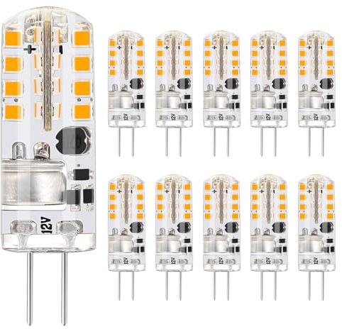 I-SHUNFA G4 LED Bulbs AC/DC 12V,Warm White 2700K,1.6W 180LM,10 Pack | Equivalent to 16W Halogen,Non-Dimmable,Bi-Pin Base JC Type Energy Saving Capsule Light Bulb,for Bedroom,Kitchen,Dining,Office