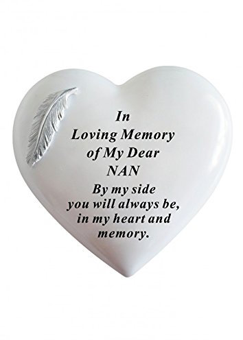 NAN - White & Silver Angel Feather Memorial Heart Tribute, Grave Remembrance Ornament