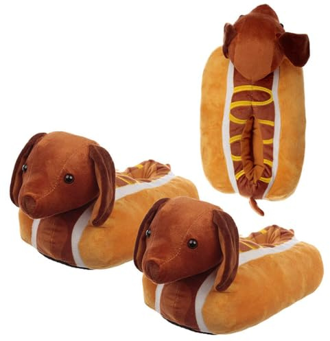 Puckator Hot Dog Unisex One Size Pair of Plush Slippers - House Slipper Sliders For Women Men - Slip On Slippers Slides - Ladies Sliders Flip Flops - Sleepers - Slipper Footwear