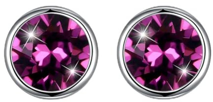 Hasnsofie Clous/Puces d'oreilles en Argent Sterling 925 avec Cristaux, Boucles d'oreilles Rondes hypoallergéniques pour Femmes Filles Hommes, Diamètre 8mm Choix de Différentes couleurs