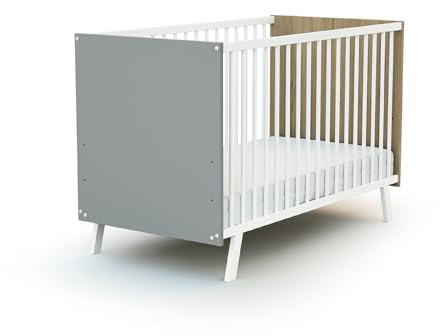 AT4 - Babybett CARNAVAL Holz Weiß und Grau und Eiche 60 x 120