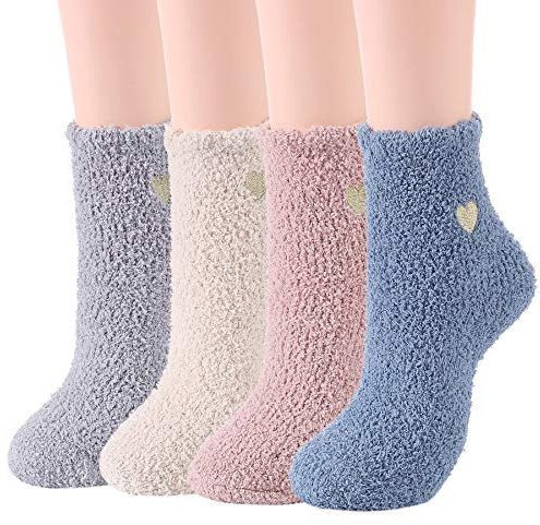 Zando Women's Fuzzy Socks for Women Cozy Socks-Fluffy Warm Cloud Soft Cute Thick Comfy,for Home, Hospital, Yoga, Work C 4/Cute Heart
