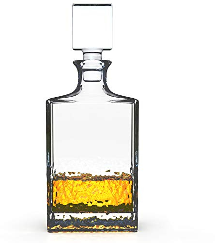 Decantador de vidrio con tapón geométrico hermético, decantador de whisky para vino, bourbon, brandy, licor, jugo, agua, enjuague bucal. Vidrio italiano sin plomo (700 ml/hielo triturado)