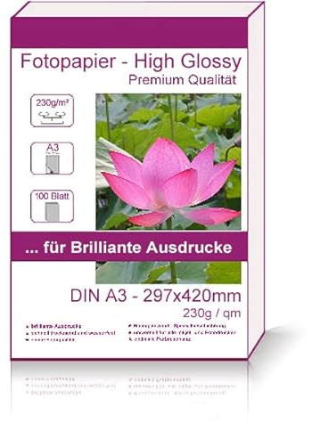 Print-Klex GmbH & Co.KG 100 Blatt DIN A3 230g/m² Fotopapier Hglossy wasserfest Photopapier hochglänzend high Glossy wasserfest
