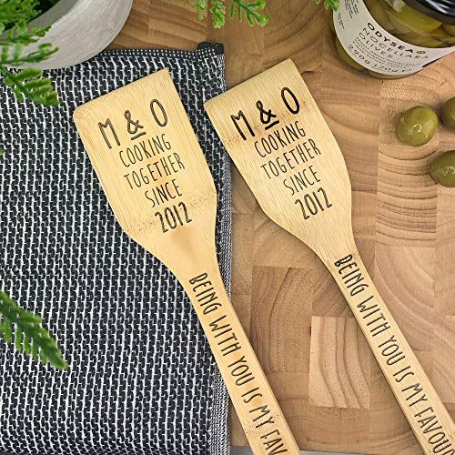 Set of 2 Personalised Cooking Together Since Wooden Spatulas, Engraved Funny Wooden Spatula, Cooking Gifts for Her, Gift for Him