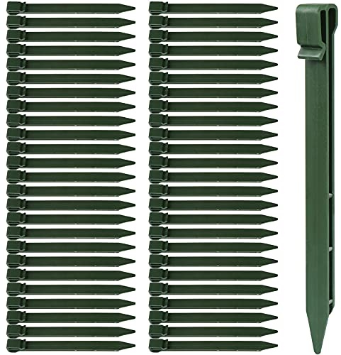 Lot de 50 piquets de sol en plastique de 24.9 cm pour bordures de paysage, planches de terrasse et pelouse de jardin, piquets robustes pour sable et bois de plage (vert)