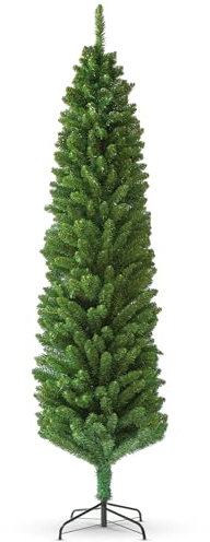 FB FunkyBuys Slim Christmas tree - Green Artificial Christmas Tree with 420 Branch Tips – slim pencil Christmas trees with Metal Stand (Green, 5ft)