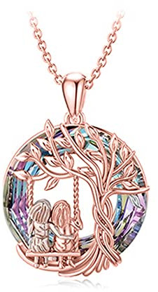 TOFBS Colgante Circular Árbol Columpio Figuras Amistad Collar Cadena Plata Cristal Multicolor Joyería Mujer