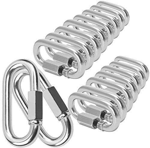 Lot de 20 maillons rapides, connecteurs de maillons de chaîne de 0,6 cm, capacité de 544,3 kg, mousqueton à filetage galvanisé pour chaîne de sécurité, hamac de gym, mousqueton ovale de verrouillage à