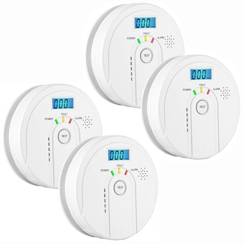 HOMELYLIFE Carbon Monoxide Detector 4 Pack, Battery Carbon Monoxide Alarm | LCD Digital Display, EN50291 Standard, Light and 85dB Sound Alarm, CO Alarms Monitor for Home Safety, AA Battery NOT Included