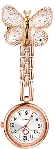 Avaner Krankenschwesteruhr Schwesteruhr Kitteluhr FOB Uhr Pflegeruhr Schmetterling Dekoration Pflegeruhr mit Pin Analog Quarzwerk FOB Ansteckuhr für Arzt Doktor Medical