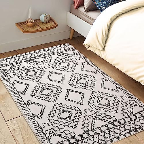 Leesentec Tapis Salon Chambre à Poils Courts,Super Doux Dessous AntidéRapant, Abstrait Decoration Maison Grand Interieur Moquette,Paillasson Exterieur Entree,Ivoire/Noir,80x120cm