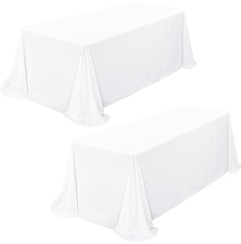 Showgeous 2 Stück Tischdecke Weiß Tischdecken 229x396cm Rechteckige Tischdecke Polyestergewebe Abwaschbare Tischtuch für Hochzeit Bankett Partys Restaurant Buffet Camping