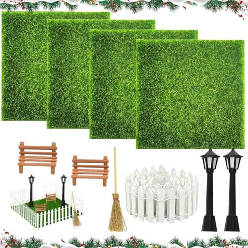 Aoreun 10 PCS Gazon Artificiel Grass Jardin Miniature, 15cmx15cm Mini Pelouse Artificielle, DIY Paysage Décoration Plante Simulation, Mini clôtures Multicolore pour Maison de poupée Ornement