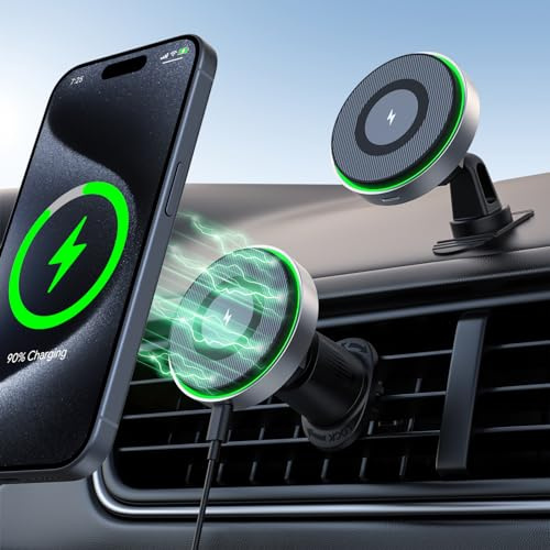 Hinyx Caricatore Wireless Auto Magnetico da, Compatible Con Mag-Safe auto Caricabatterie Senza Fili Supporto Telefono
