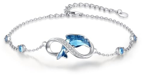 OHAYOO Pendentif dauphin en argent sterling - Bracelet avec pendentif dauphin bleu - Bracelet en cristal - Symbole infini - Cadeau pour femme et femme
