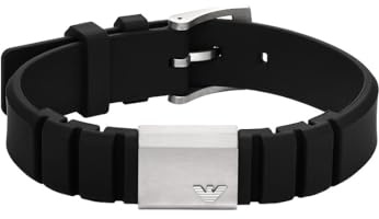 Emporio Armani Pulsera de cuero con cierre de botón para hombre, Negro intenso