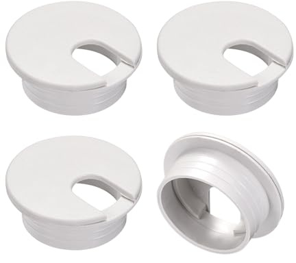 sourcing map 4Pcs Cable Hole Cover, 1.38Inch/35mm ABS Desk Cable Wire Cord Grommet Hole Cover for Office Computer Desk Wire Organizer, White