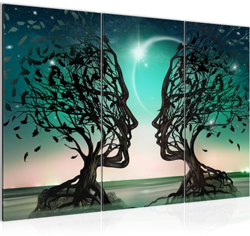 Runa Art Wandbilder Liebespaar Bild XXL Wohnzimmer Schlafzimmer Türkis Abstrakt Baum 120 x 80 cm 3 Teilig 044831a