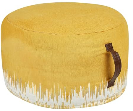 Beliani Pouf aus Baumwolle gelb/weiß 50 x 30 cm mit Griff handgefertigter Hocker Kawai