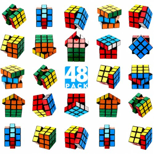 48 Stück Mini Zauberwürfel, 3x3 Puzzle Würfel Set (3 cm), Stressabbau Spielzeug, Geburtstagsgeschenk Kinder, Partygeschenke, Ostergeschenk, Weihnachtsfüller für Jungen und Mädchen