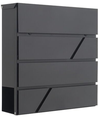 Rynli Postbox Sleek Modern Wall-Mounted Lockable Letter Box in Glossy Black, Easy Install, Weather Resistant with Newspaper Slot