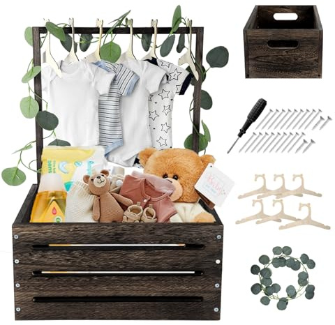 Umtiti Holz Geschenk Korb mit Griff, Kinder Kleiderbügel und Girlande,Aufbewahrungskorb, Dusche Kiste Schrank, personalisierte Korb.Gift Basket-Walnut wood-DE