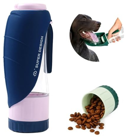 Hundetrinkflasche für unterwegs, 800ml Edelstahl Trinkflasche Hund, Tragbare Haustier Wasserflasche, Hunde Wasserspender Reise Zubehör für Wandern und Campen (Blau, 800ML)